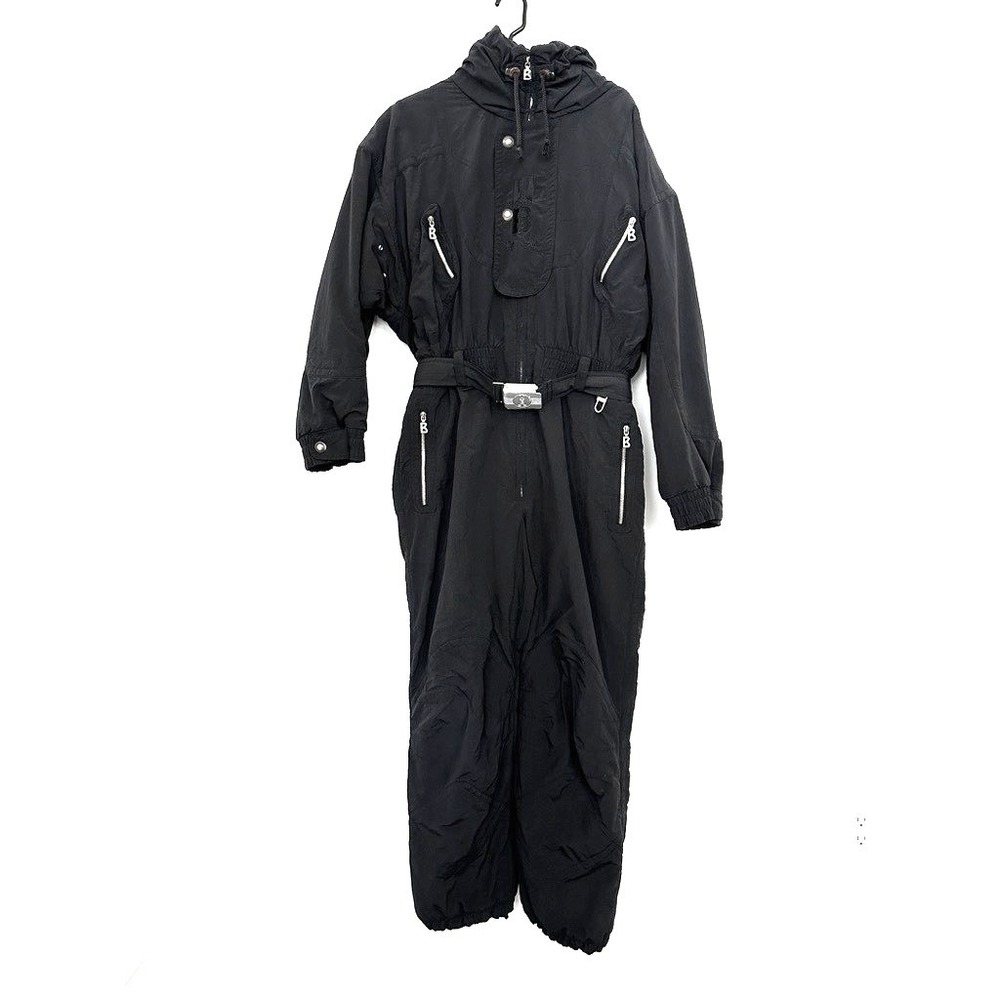 Vintage 90s Bogner One Piece Ski Suit Mens 44 XL Black Belted Nylon Made in USA